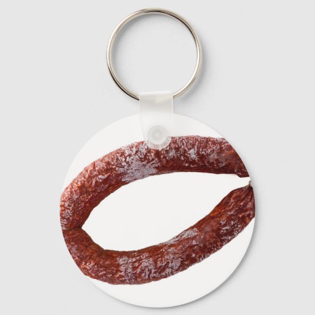 Porte-clés Chorizo saucisse isolée comme coupée (Recto)