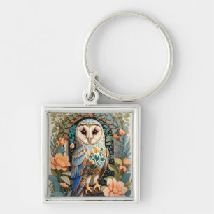 Porte-clés Chouette à grange vintage à motifs floraux