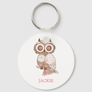 Porte-clés Chouette blanche rose mignonne personnalisée
