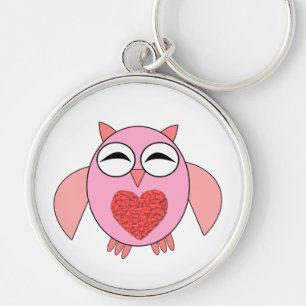 Porte-clés Chouette de coeur rose