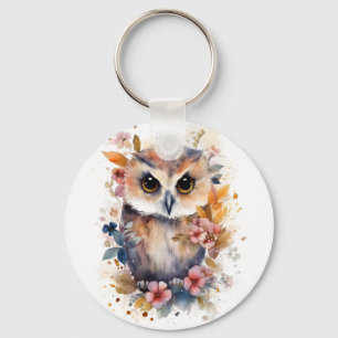 Porte-clés Chouette de la forêt mignonne avec fleurs pour la 