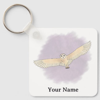 Porte-clés Chouette effraie personnalisée sur fond violet