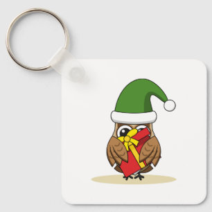 Porte-clés Chouette elfe de Noël avec présent