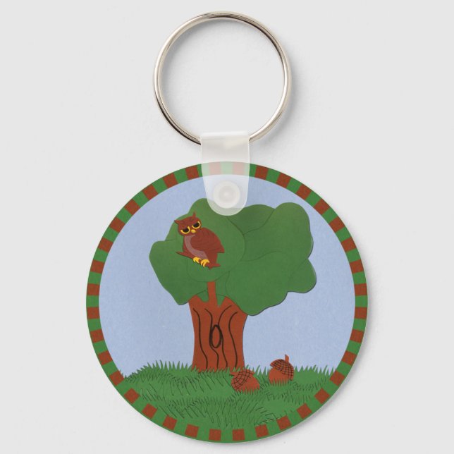Porte-clés Chouette et chêne Art du dessin animé (Recto)