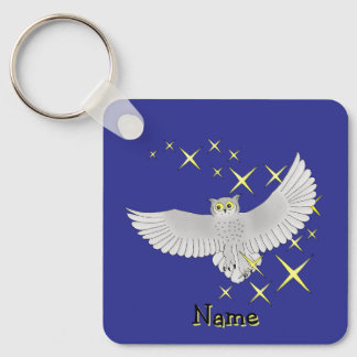 Porte-clés Chouette étoile mignonne personnalisée fond bleu