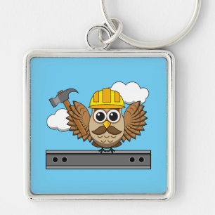 Porte-clés Chouette ouvrière de construction mignonne avec de