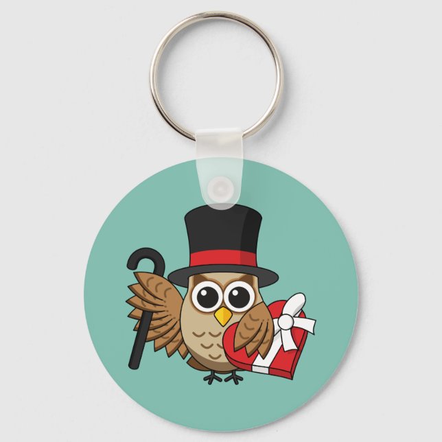 Porte-clés Chouette sophistiquée avec boîte de chocolat cardi (Recto)