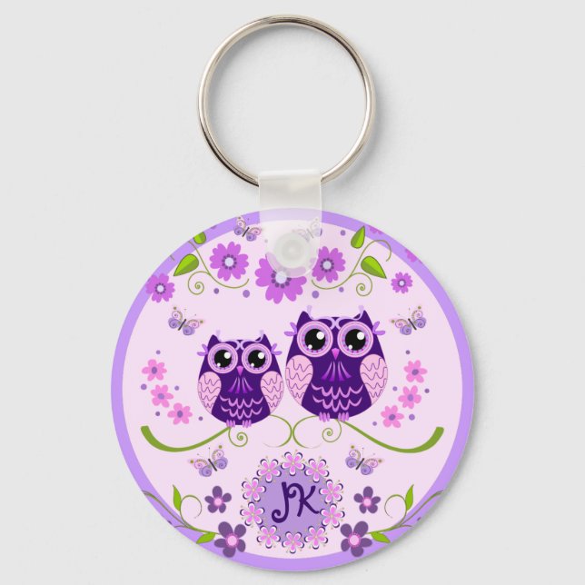 Porte-clés Chouettes, Fleurs et Papillons Monogramme Personna (Recto)