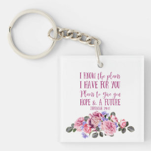 Porte-clés Chrétien Bible Verse Aquarelle rose Floral