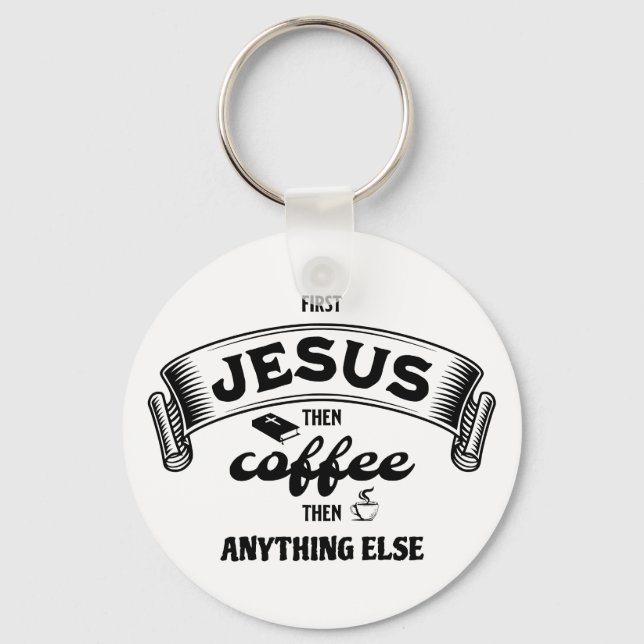 Porte-clés Christian PREMIER JÉSUS PUIS CAFÉ (Recto)