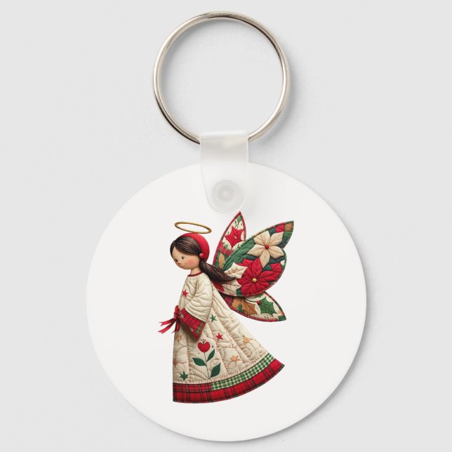 Porte-clés Christmas Angel with Holiday Flowers (Recto)