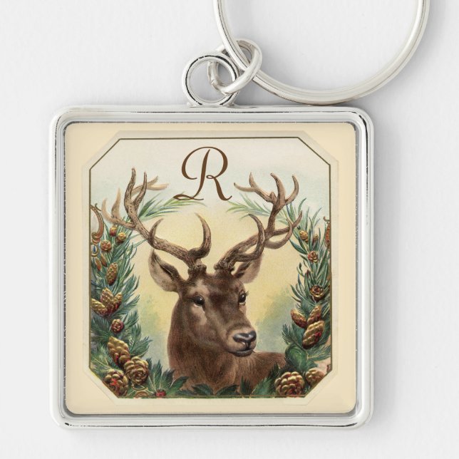 PORTE-CLÉS CHRISTMAS DEER AVEC PINE CONES MONOGRAMME DE LA CO (Devant)