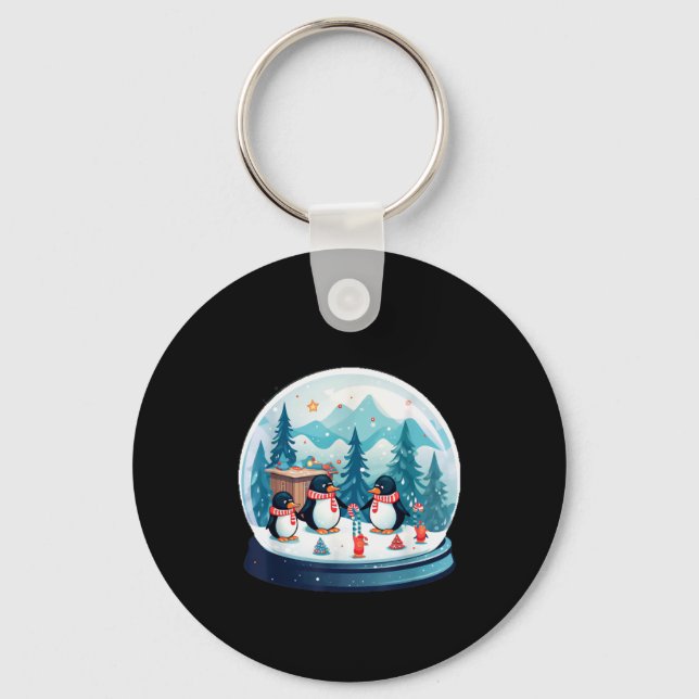 Porte-clés Christmas Penguin Snow Globe Scene Family Holiday  (Recto)