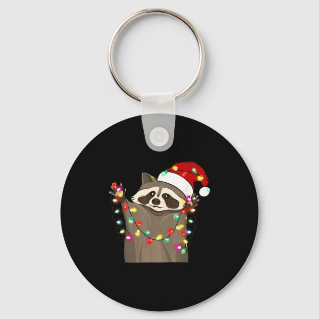 Porte-clés Christmas Racoon Swea,funny Christmas Lights Racco (Recto)