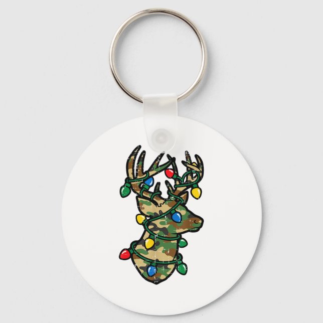 Porte-clés Christmas Reindeer Silhouette Camo Xmas Lights Men (Recto)