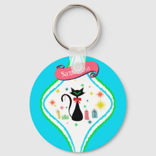Porte-clés Christmas Retro Siamese Cat Personalize Name