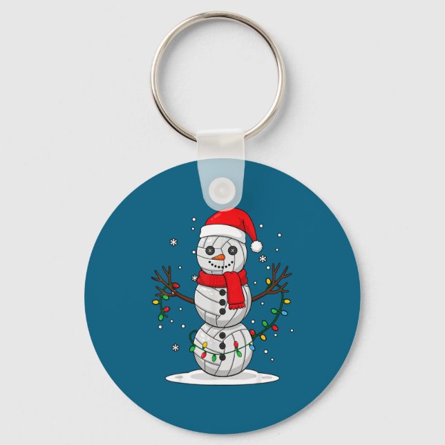 Porte-clés Christmas Volleyball Snowman Santa Hat Funny Holid (Recto)