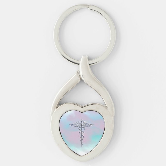 Porte-clés Chrome Comme Caduceus Symbole Médicale Mère Pearl  (Devant)
