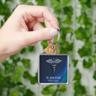 Porte-clés Chrome sombre Holographique 3D Médicale Caduceus