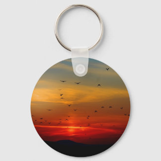 Porte-clés Ciel atmosphérique, coucher de soleil, oiseaux, be