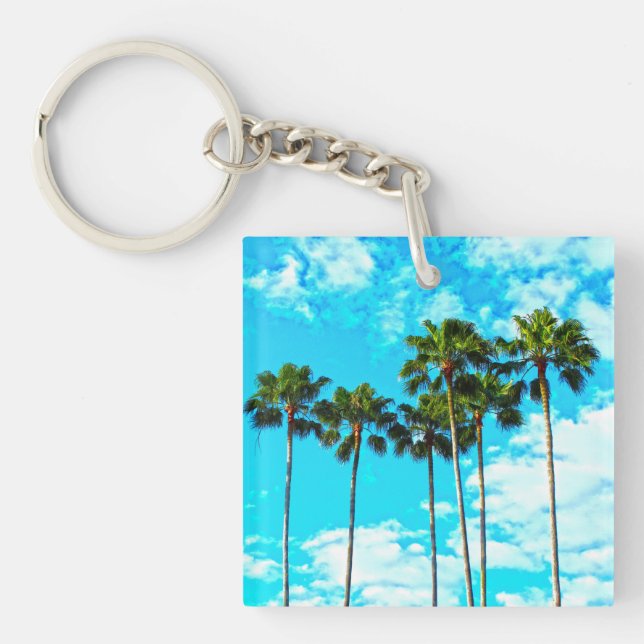 Porte-clés Ciel bleu de palmiers tropicaux frais (Devant)