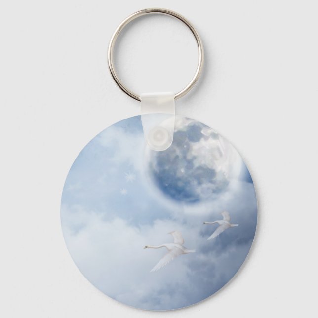 Porte-clés Ciel bleu magique avec cygnes volants (Recto)