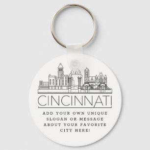 Porte-clés Cincinnati, Ohio Skyline stylisée   Slogan personn