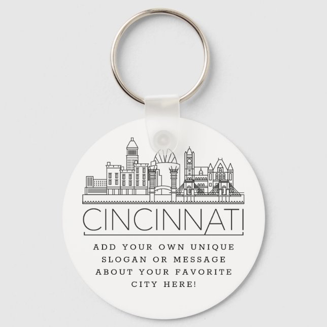 Porte-clés Cincinnati, Ohio Skyline stylisée | Slogan personn (Recto)