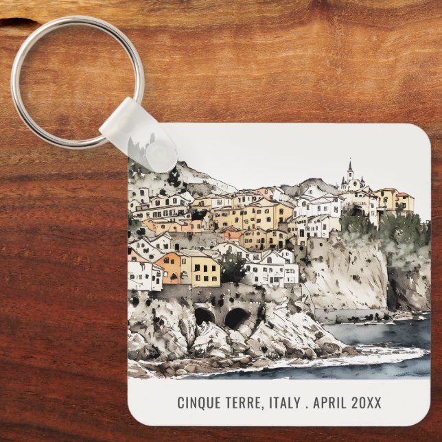 Porte-clés Cinque Terre Italie Mer Aquarelle Voyage italien (Recto)