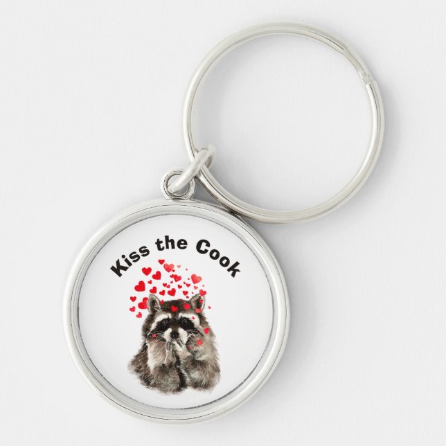 Porte-clés Citation amusante Kiss the Cook mignon Raccoons, A (Devant)
