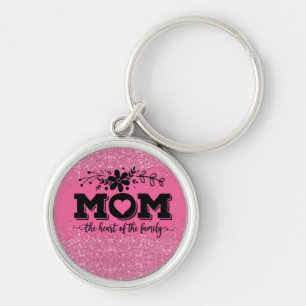 Porte-clés Citation de maman Parties scintillant rose