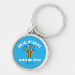 Porte-clés Citation de travail social mignon Monogramme de l'