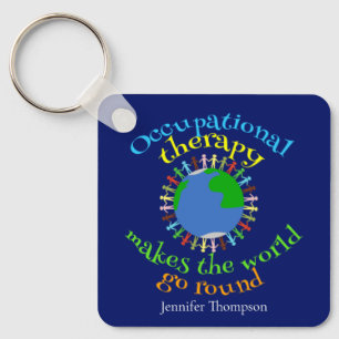 Porte-clés Citation d'ergothérapeute bleu personnalisé