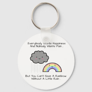 Porte-clés Citation du bonheur nuageux de pluies arc-en-ciel 