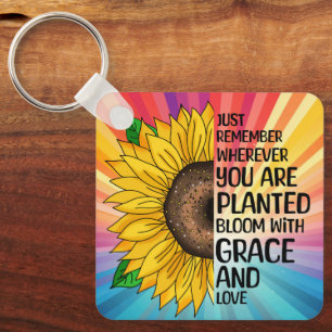 Porte-clés Citation et tournesol tiré à la main