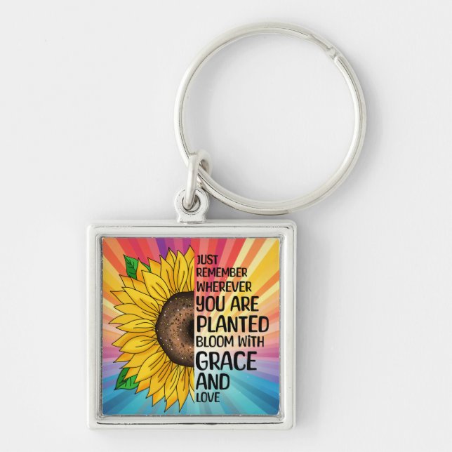 Porte-clés Citation et tournesol tiré à la main (Devant)