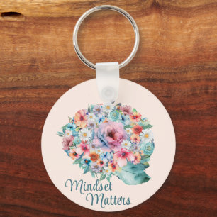 Porte-clés Citation optimiste du cerveau floral