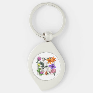 Porte-clés Citation positive Be Happy and garden flowers