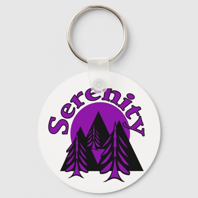 Porte-clés Citation Serenity Moderne Black Purple Lune Arbres (Recto)