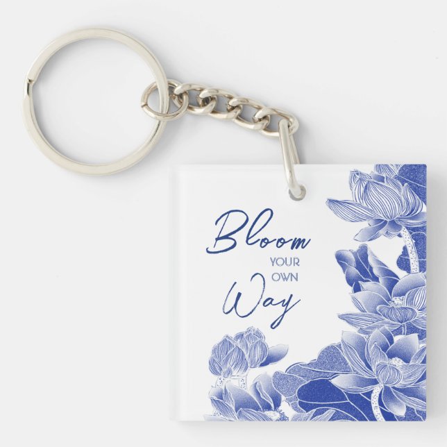Porte-clés Citation Zen Inspirationnelle Fleurs Bleues Lotus  (Devant)