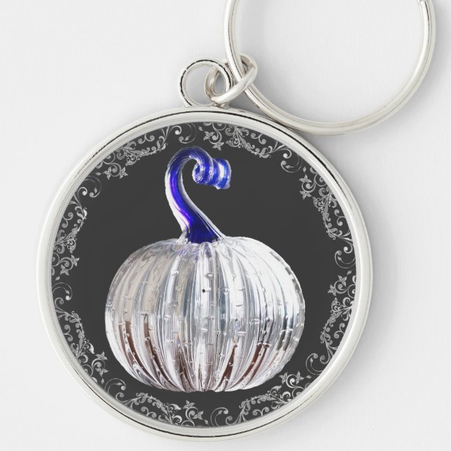Porte-clés Citrouille argent verre bleu automne élégant (Devant)