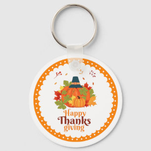 Porte-clés Citrouille bon thanksgiving avec Casquette et Feui