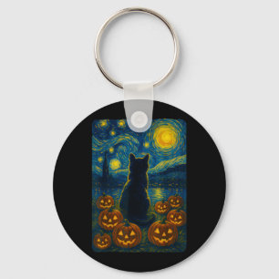 Porte-clés Citrouille Chat Noir Halloween Van Gogh Nuit Étoil