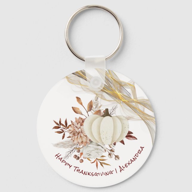 Porte-clés Citrouille d'aquarelle bon thanksgiving Golden Rib (Recto)