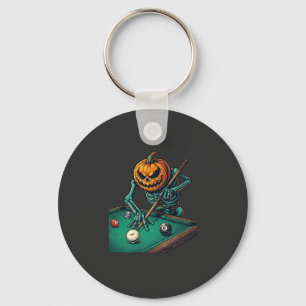 Porte-clés Citrouille d'Halloween squelette jouant au billard