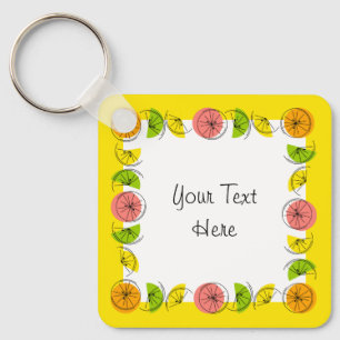 Porte-clés Citrus Carré Jaune Texte aluminium double face