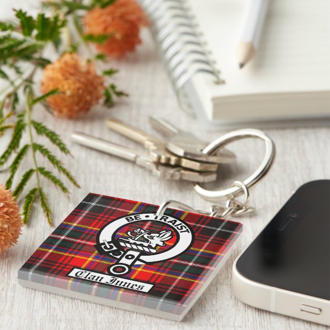 Porte-clés Clan Innes Crest Badge et Tartan (Devant Droit)