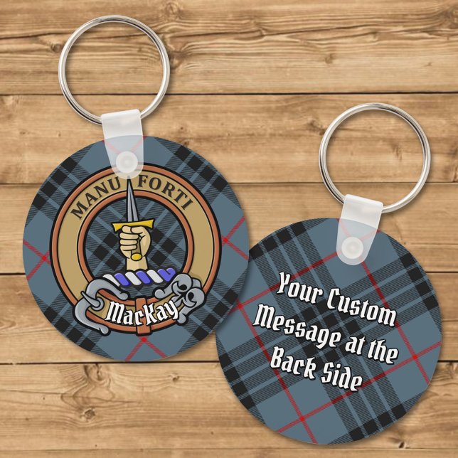 Porte-clés Clan MacKay Crest sur Blue Tartan (Créateur téléchargé)