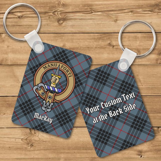 Porte-clés Clan MacKay Crest sur Blue Tartan (Créateur téléchargé)