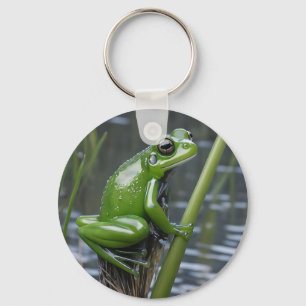 Porte-clés "Clarté cristalline : Grenouille verte en verre su